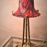 Wrought iron lamp patinated gold with beautiful marbled tulip orange, red, black, very beautiful 35x15 art deco