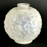 Pressed molded glass ball vase decorated with grape bunches