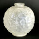 Pressed molded glass ball vase decorated with grape bunches