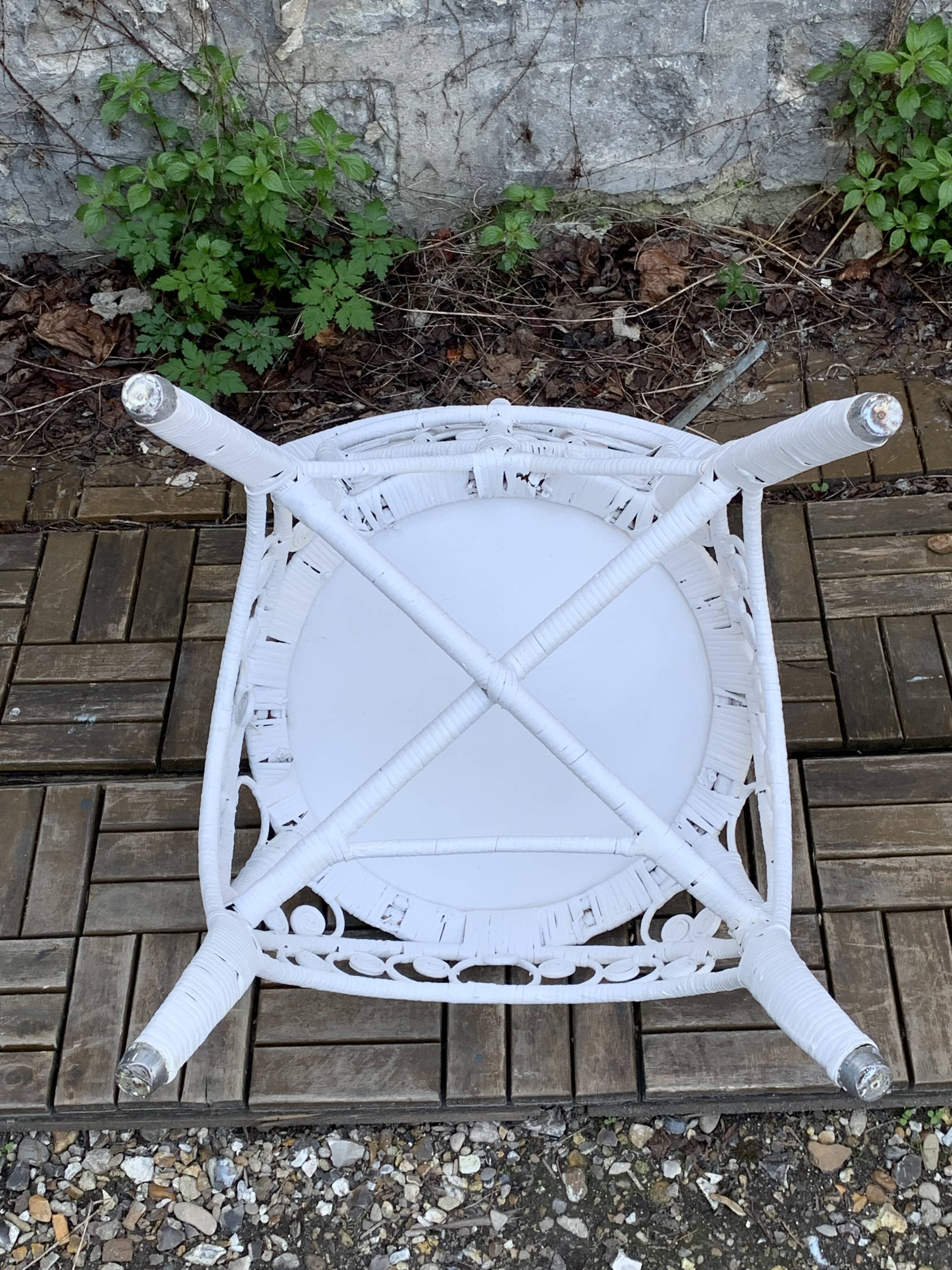 Peacock armchair and chair in white rattan, 1970