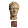 Buste d'Hermès en plâtre patiné sur socle en marbre brun, 34 cm