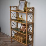 Khaki and rattan shelves