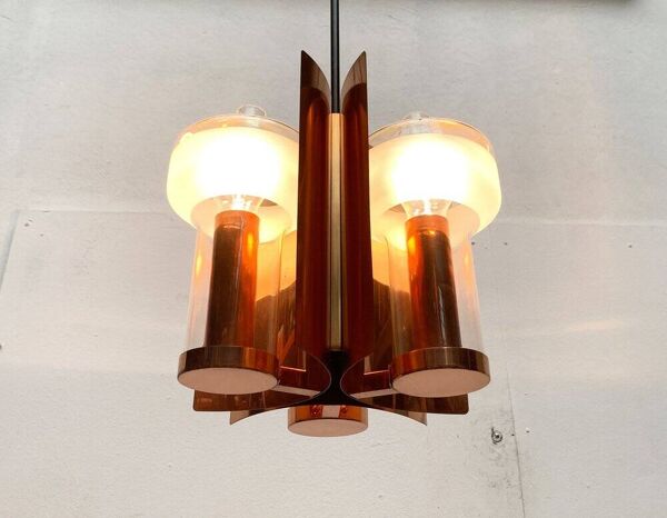 Lampe suspendue en verre et cuivre allemande du milieu du siècle par Cosack, années 1960