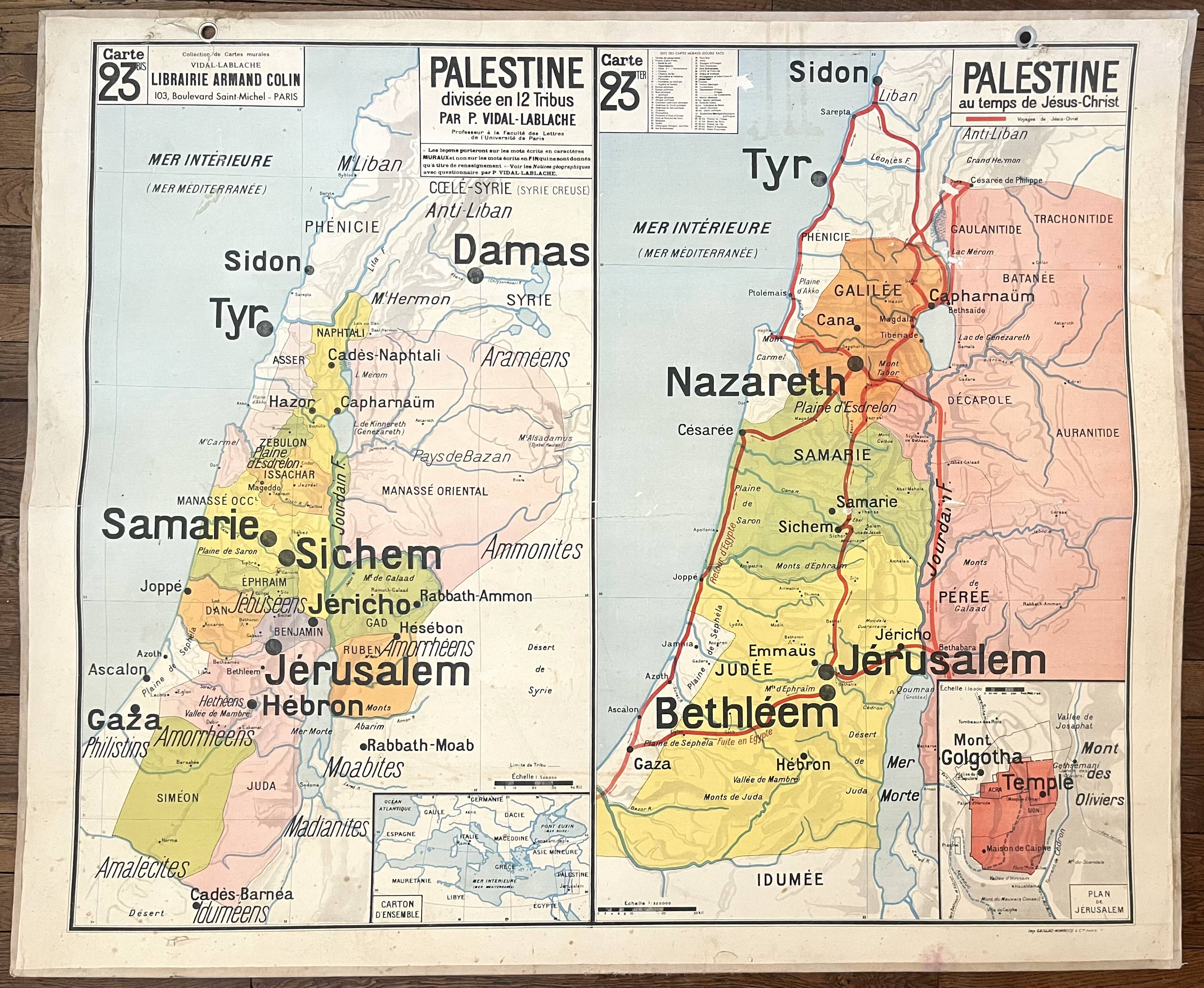 Ancienne carte scolaire Vidal-Lablache 23, 1940, T52 - Orient Palestine