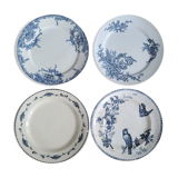 Set 4 blue mismatched plates
