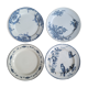 Set 4 blue mismatched plates