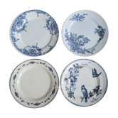 Set 4 blue mismatched plates