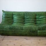 Ensemble de salon Togo en cuir vert, signé Michel Ducaroy pour Ligne Roset, 1979, ensemble de 5 pièces
