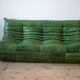 Green leather Togo living room set by Michel Ducaroy for Ligne Roset, 1979, set of 5