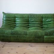 Green leather Togo living room set by Michel Ducaroy for Ligne Roset, 1979, set of 5