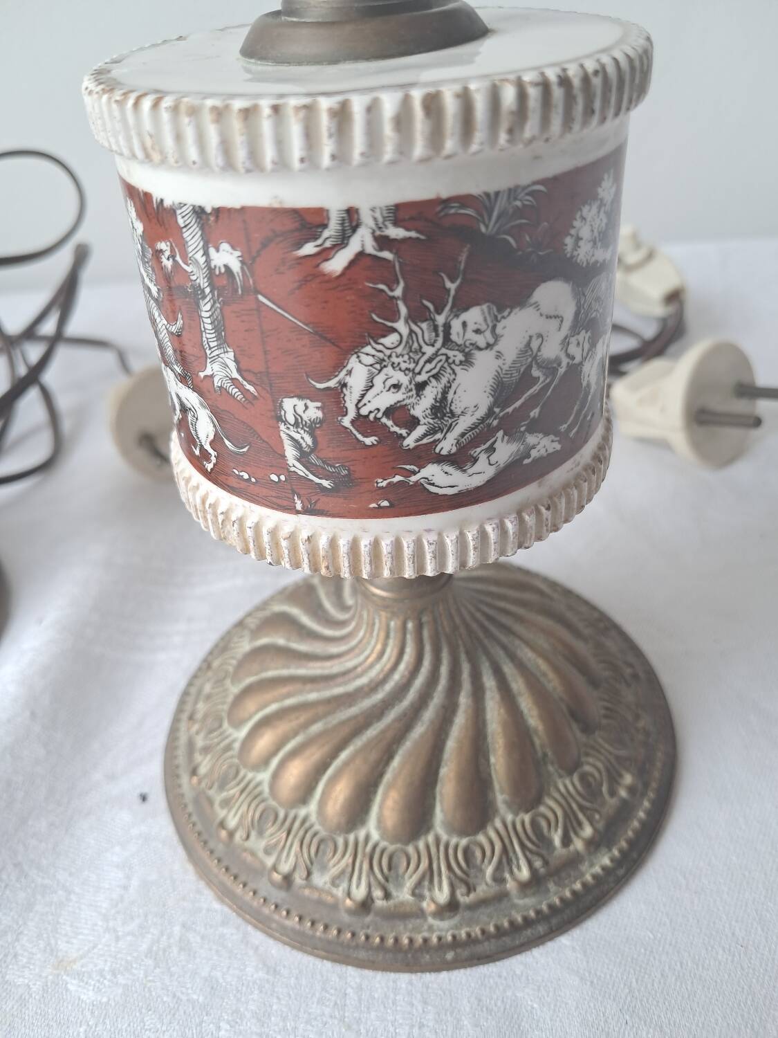 Pair of vintage brass/ceramic lamps