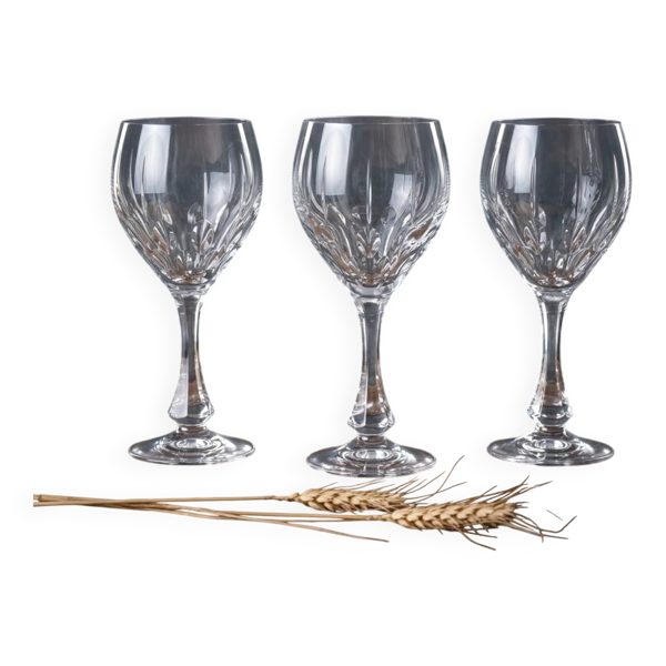 3 verres à pied cristal   Artisanat de Lorraine