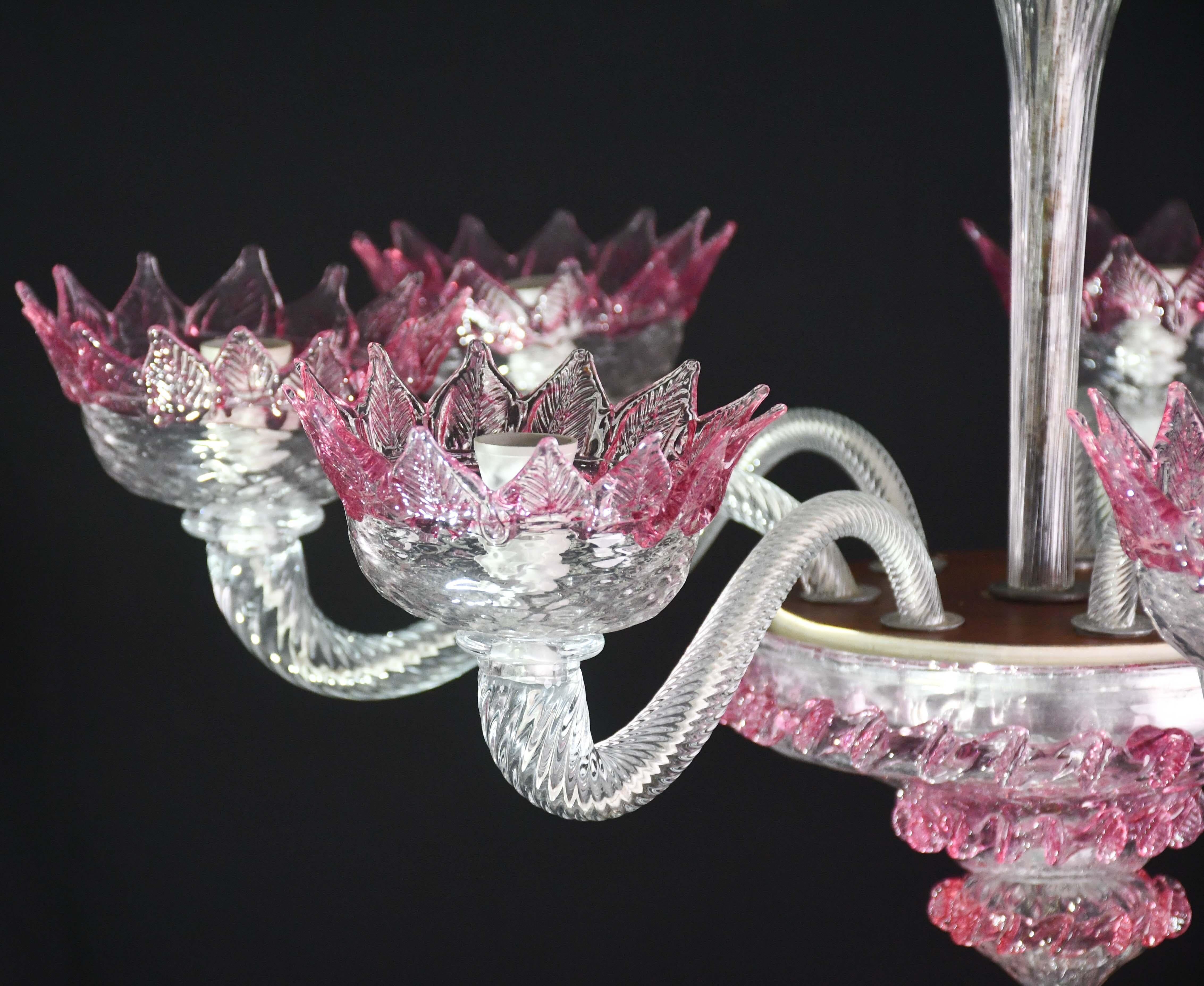 Wonderful Vintage Pink Venetian Chandelier Murano Glass 7 arms