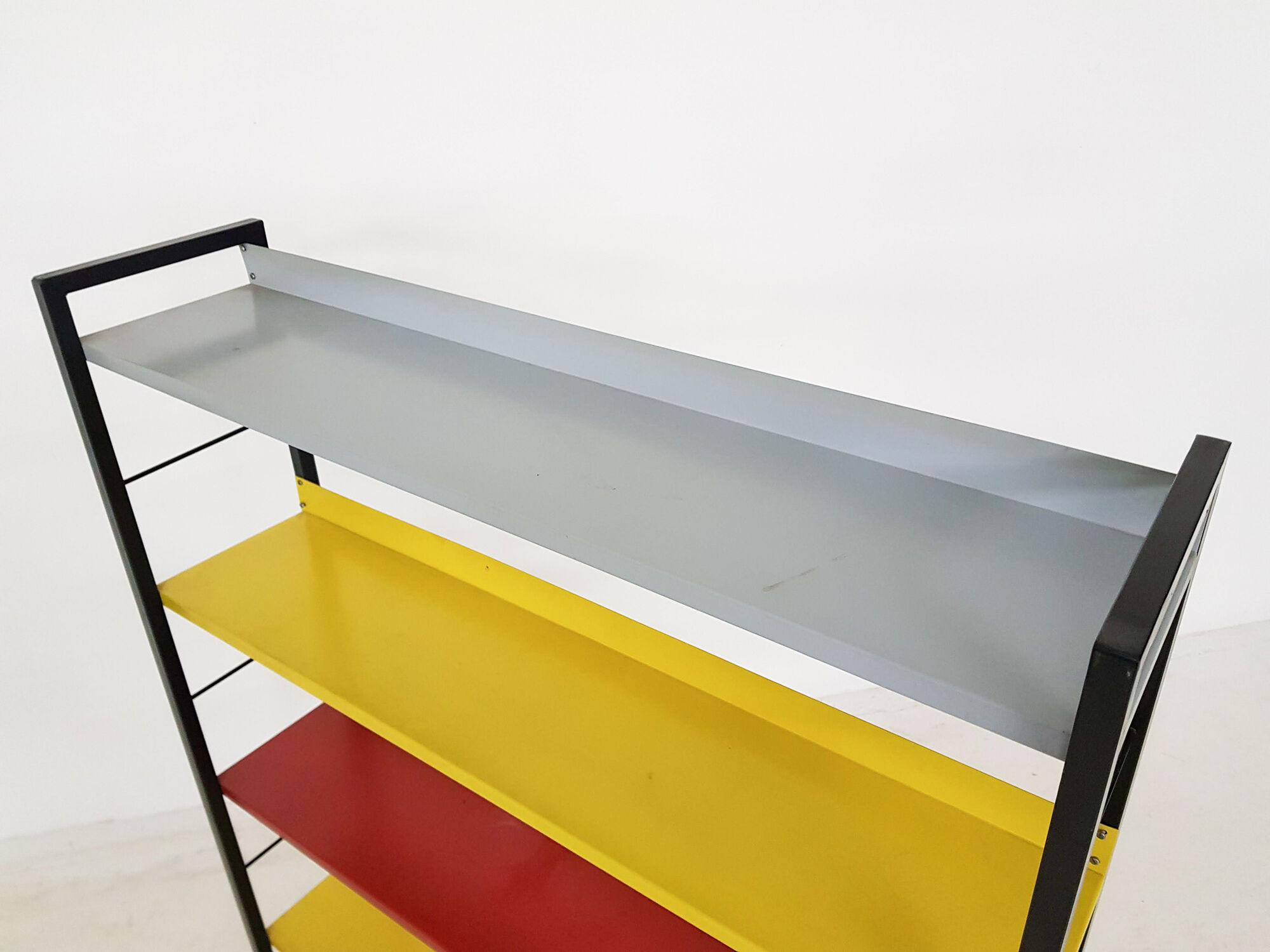 A. D. Dekker for Tomado free standing metal book shelves, The Netherlands 1950's
