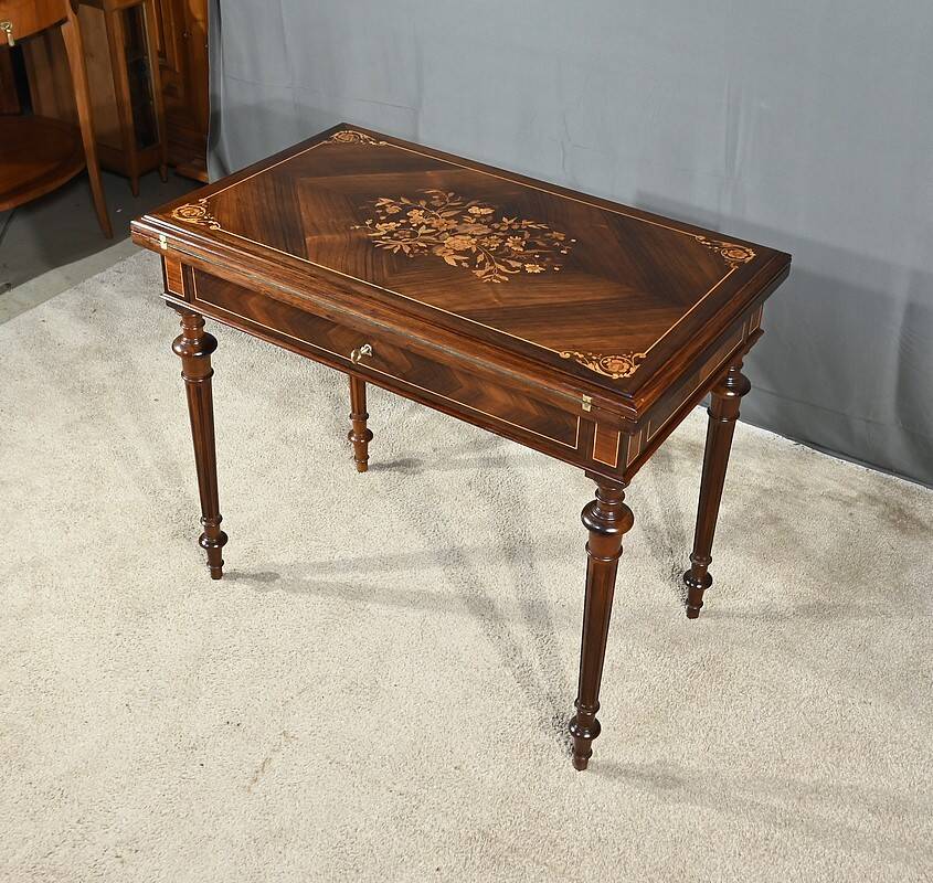 Marquetry system table, louis xvi style – 2nd half of the 19th century