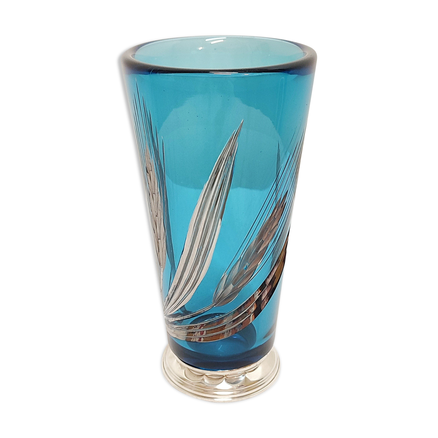 Blue and silver crystal vase. France 1950s.