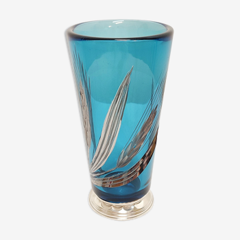 Blue and silver crystal vase. France 1950s.