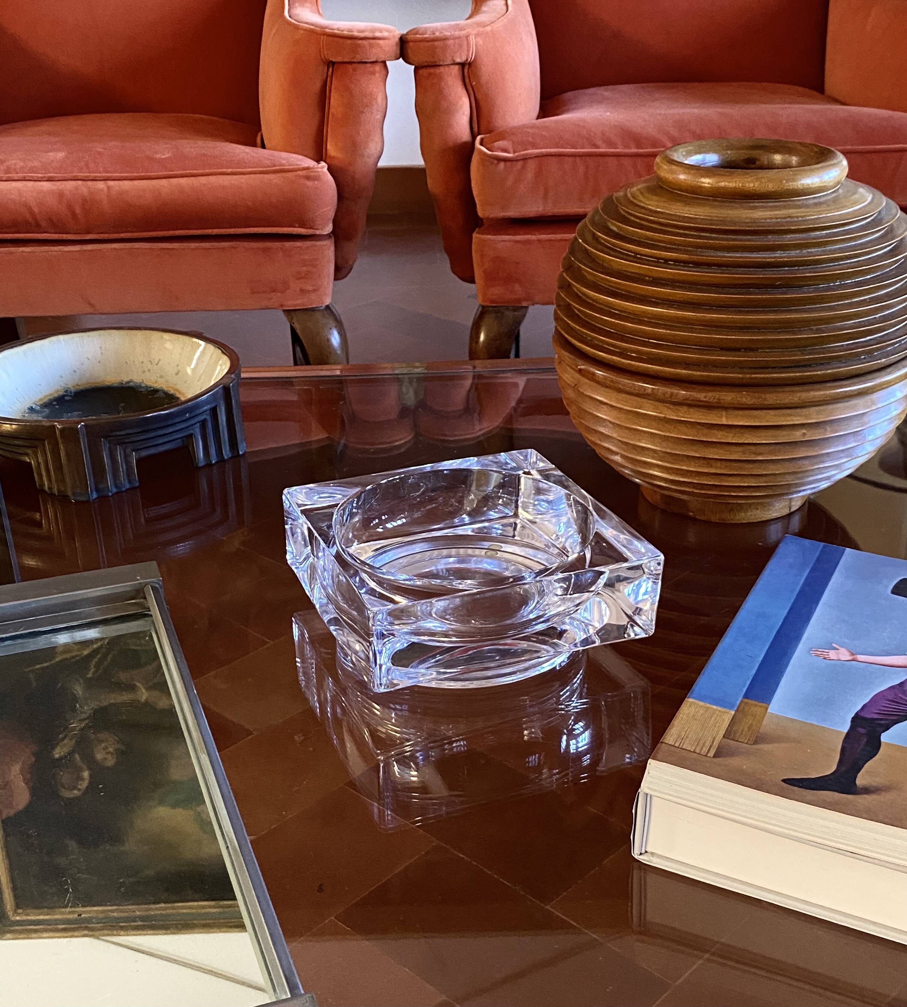 Monumental molded crystal ashtray, Sevres France 1970s