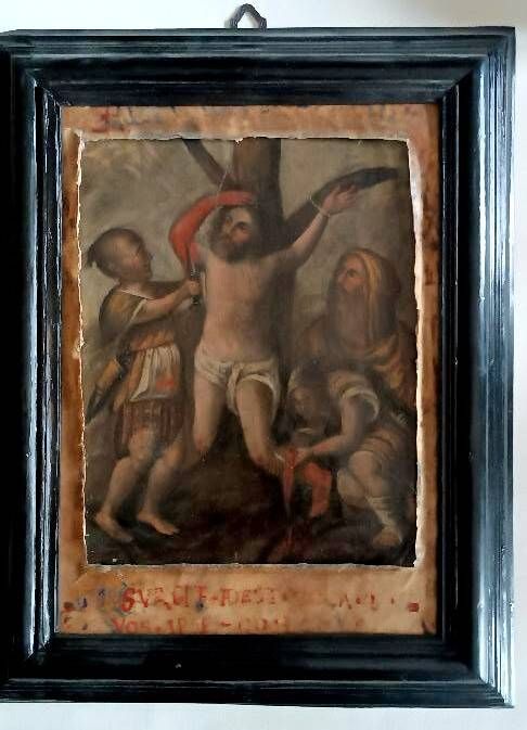 Antique painting on copper - 18th century - Martyrdom of Saint Bartholomew