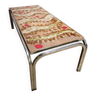 Table basse métal et céramique année 70