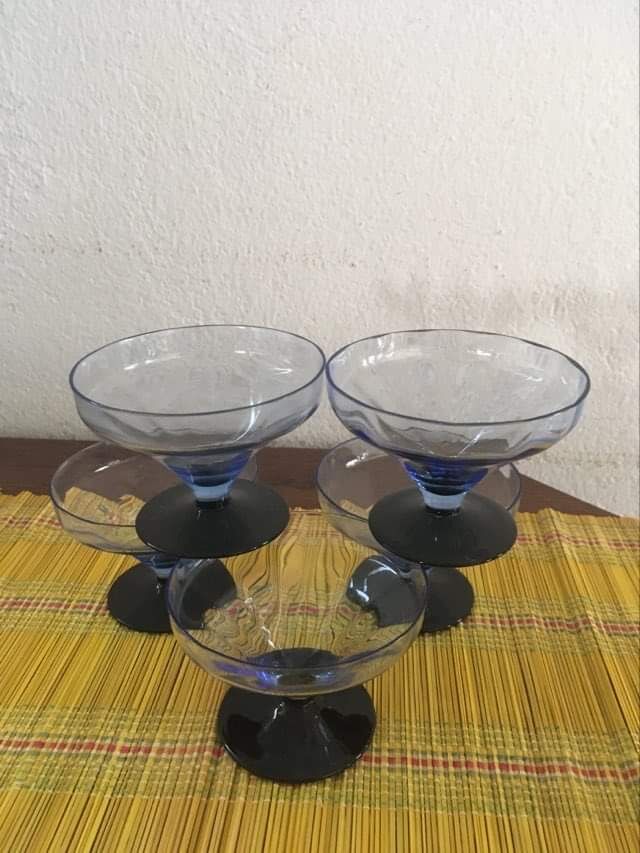 Five vintage cuts with blue glass