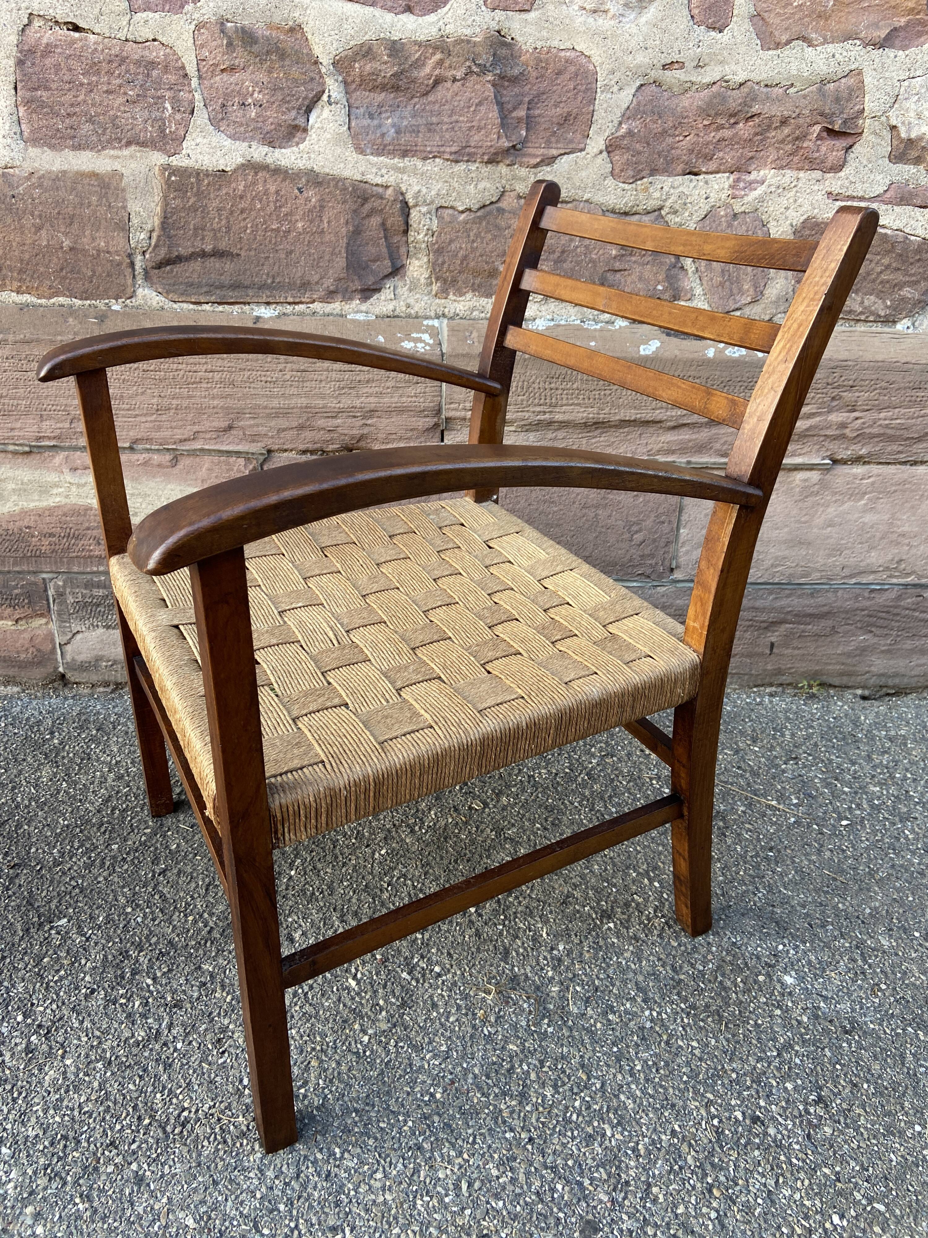 Vintage armchair in wood and rope, 1960s