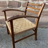 Vintage armchair in wood and rope, 1960s