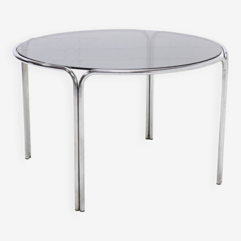 Italian Modern Chrome and Smoked Glass Round Dining Table 1970s