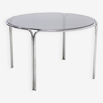 Table à manger ronde italienne moderne en chrome et verre fumé 1970