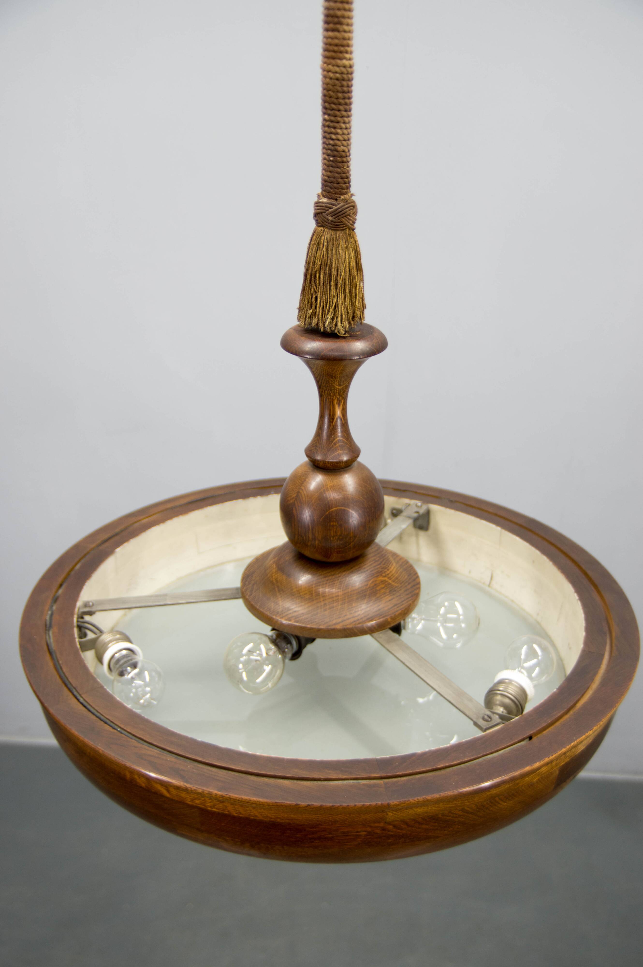 Large Wooden Art Deco Chandelier, 1930s