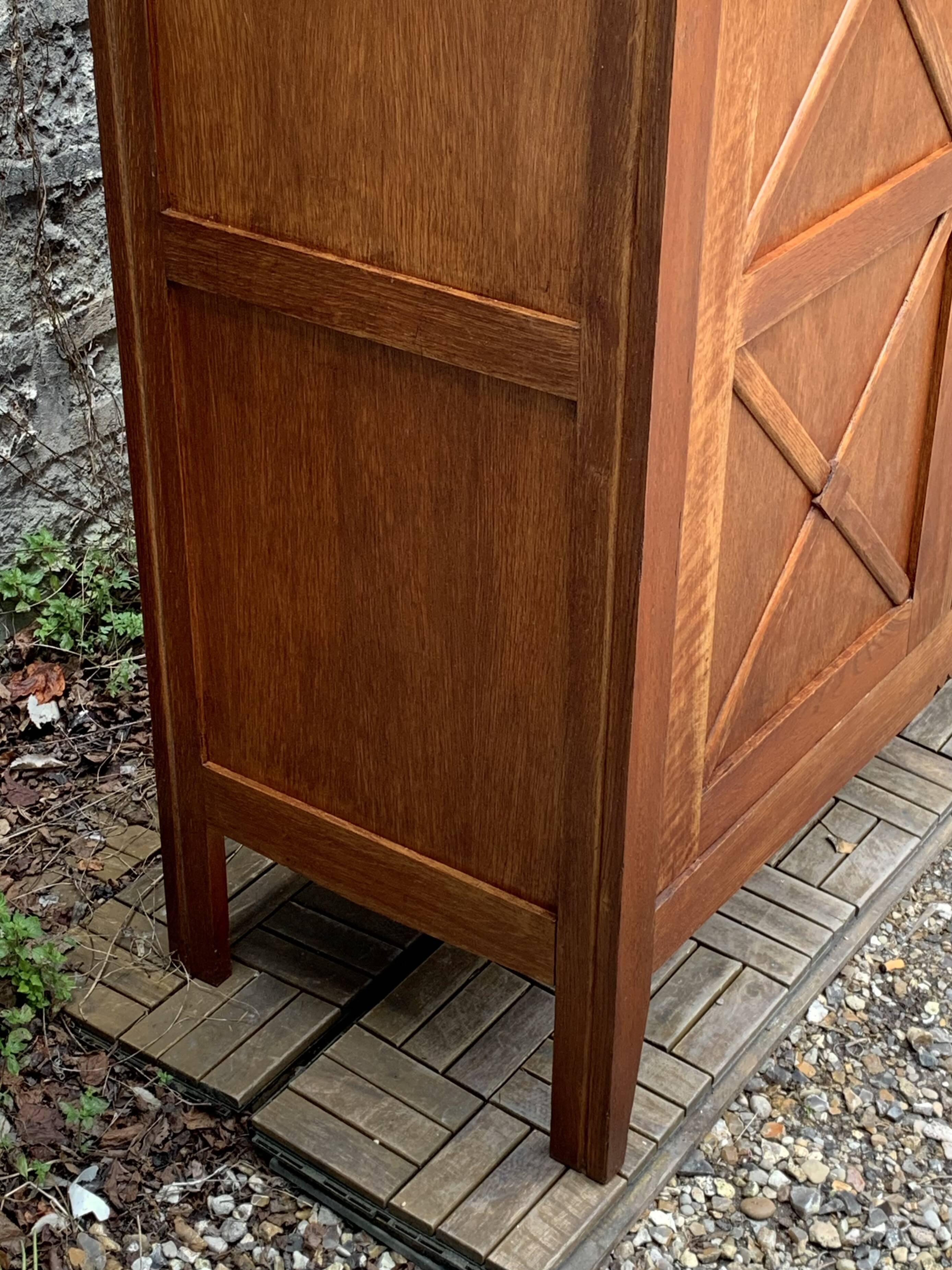 Vintage solid oak cross-braced wardrobe 1940