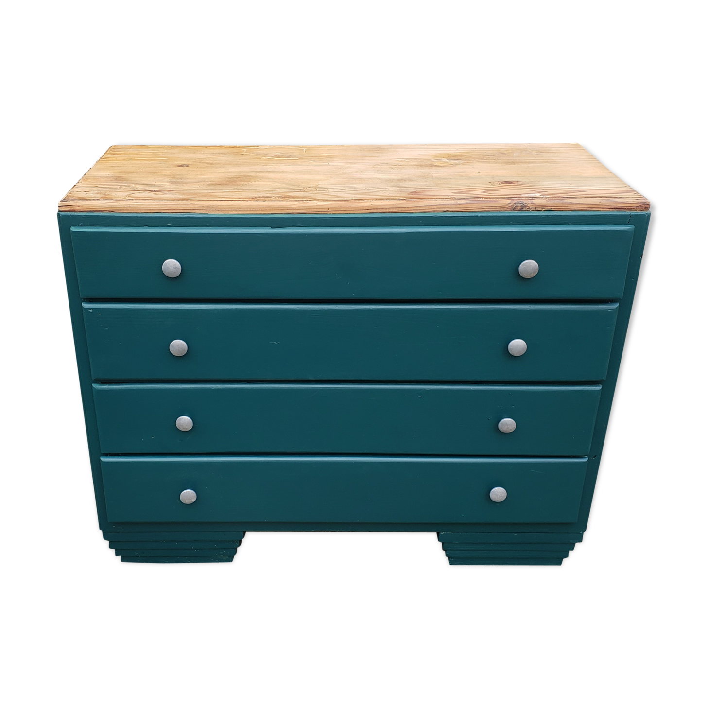Deep turquoise and wood vintage dresser