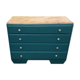 Commode vintage turquoise profond et bois