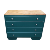 Deep turquoise and wood vintage dresser