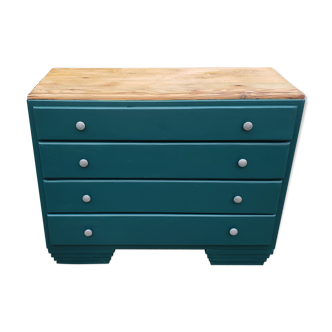 Commode vintage turquoise profond et bois