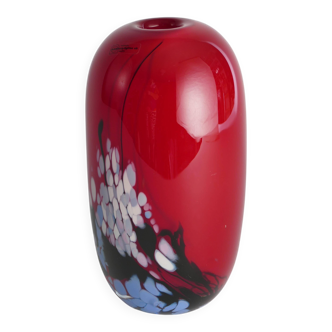 Unique Cherry Red Art Glass Vase by Mikael Axenbrant, Sweden 1990