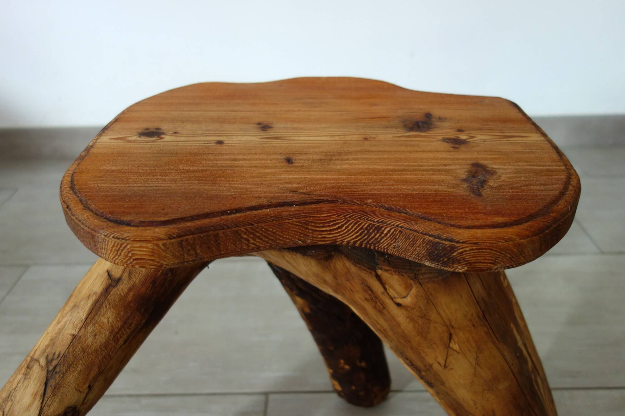 Vintage wooden brutalist stool or plant stand