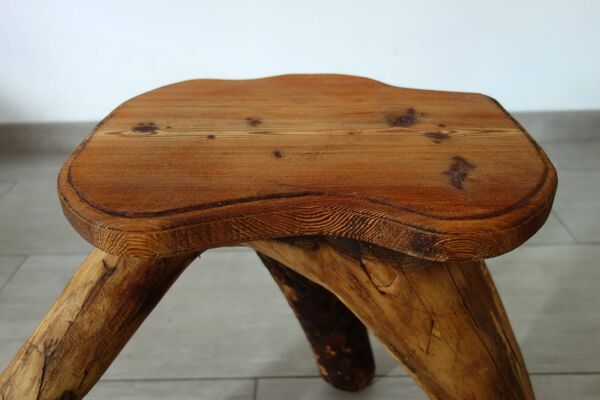 Tabouret ou porte-plantes brutaliste en bois vintage