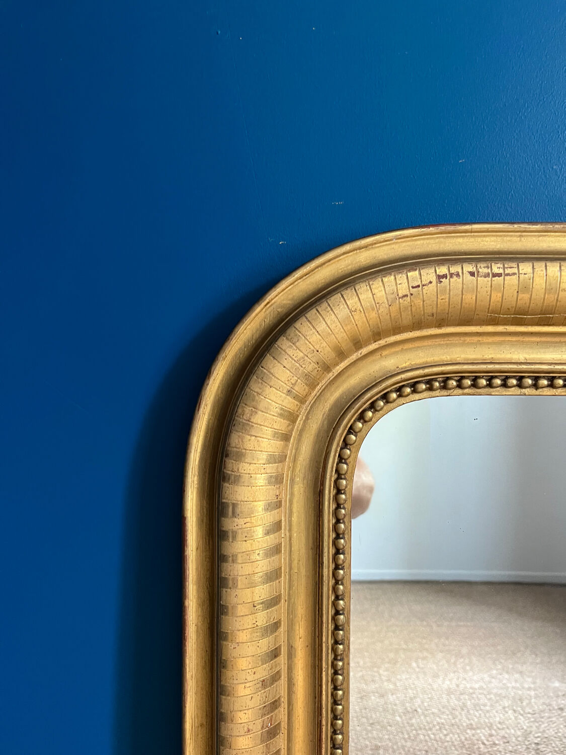 Antique mirror Louis-Philippe beaded gold leaf 123cm/90cm geometric decoration