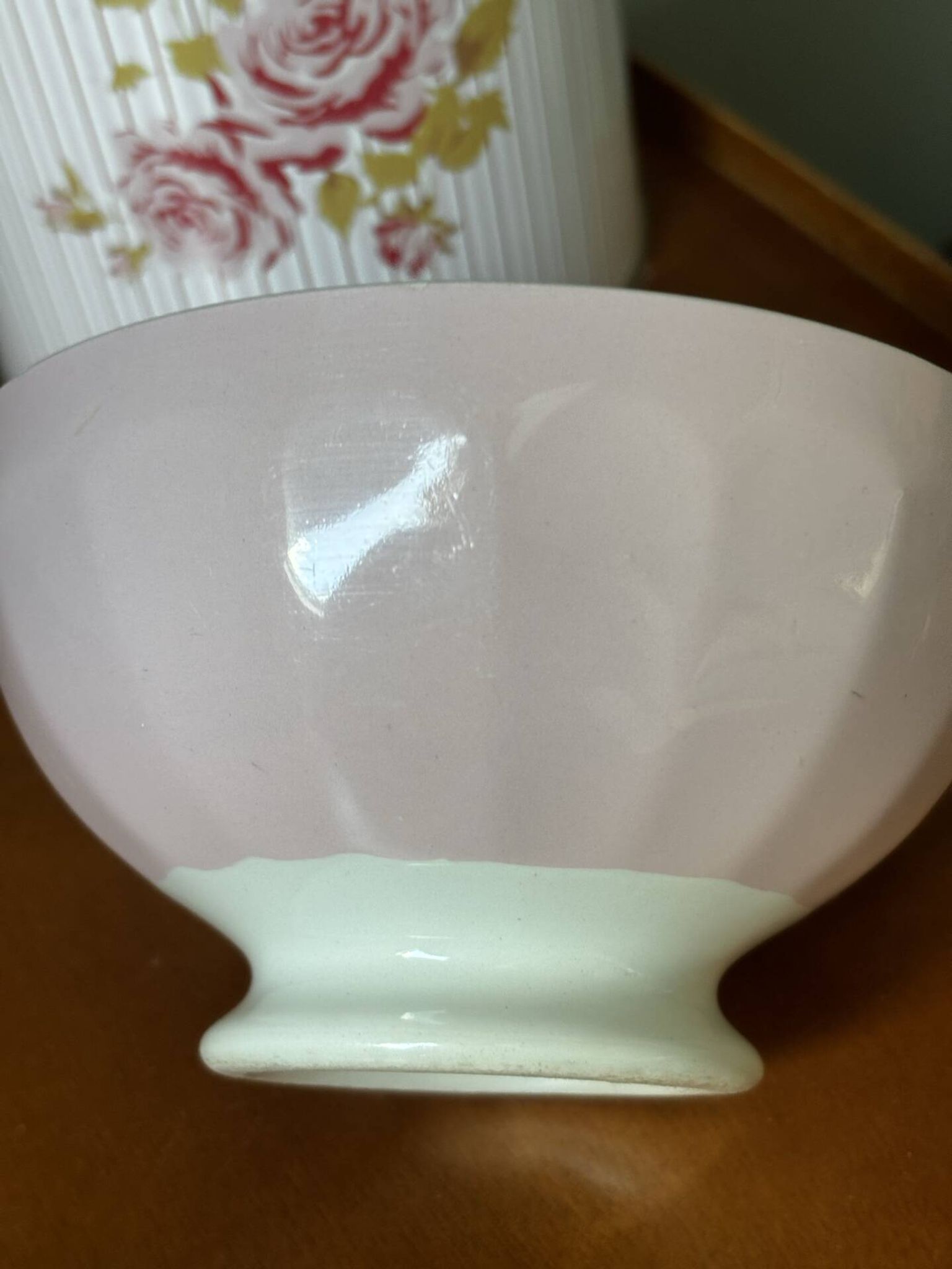 Old faceted bowl in pink earthenware