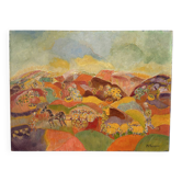 Tableau naïf : berger avec moutons, huile sur toile signée