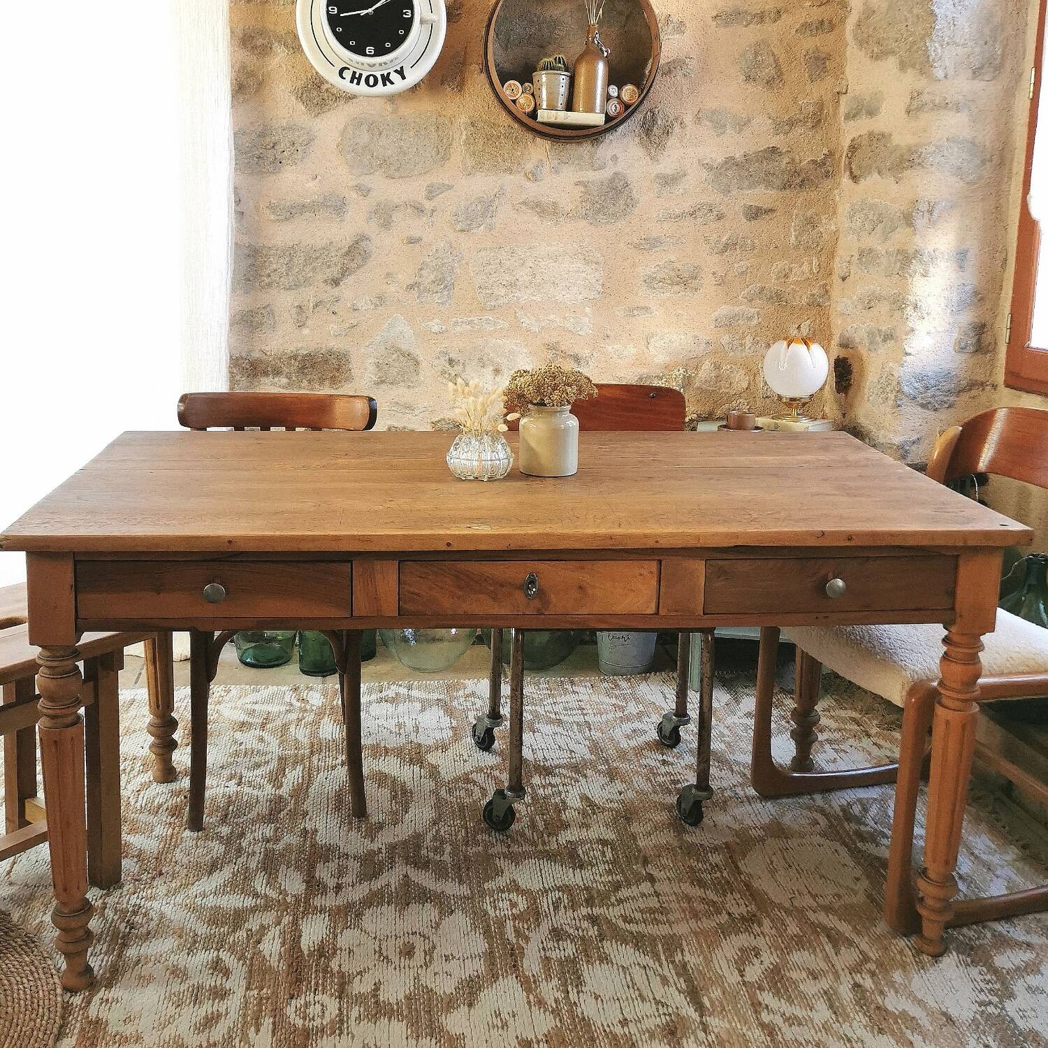 Table de ferme 3 tiroirs, 6 à 8 personnes