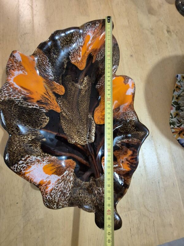 Grand plat ''Feuille'' Vallauris Vintage 1963 - Céramique Emaillée 42cm