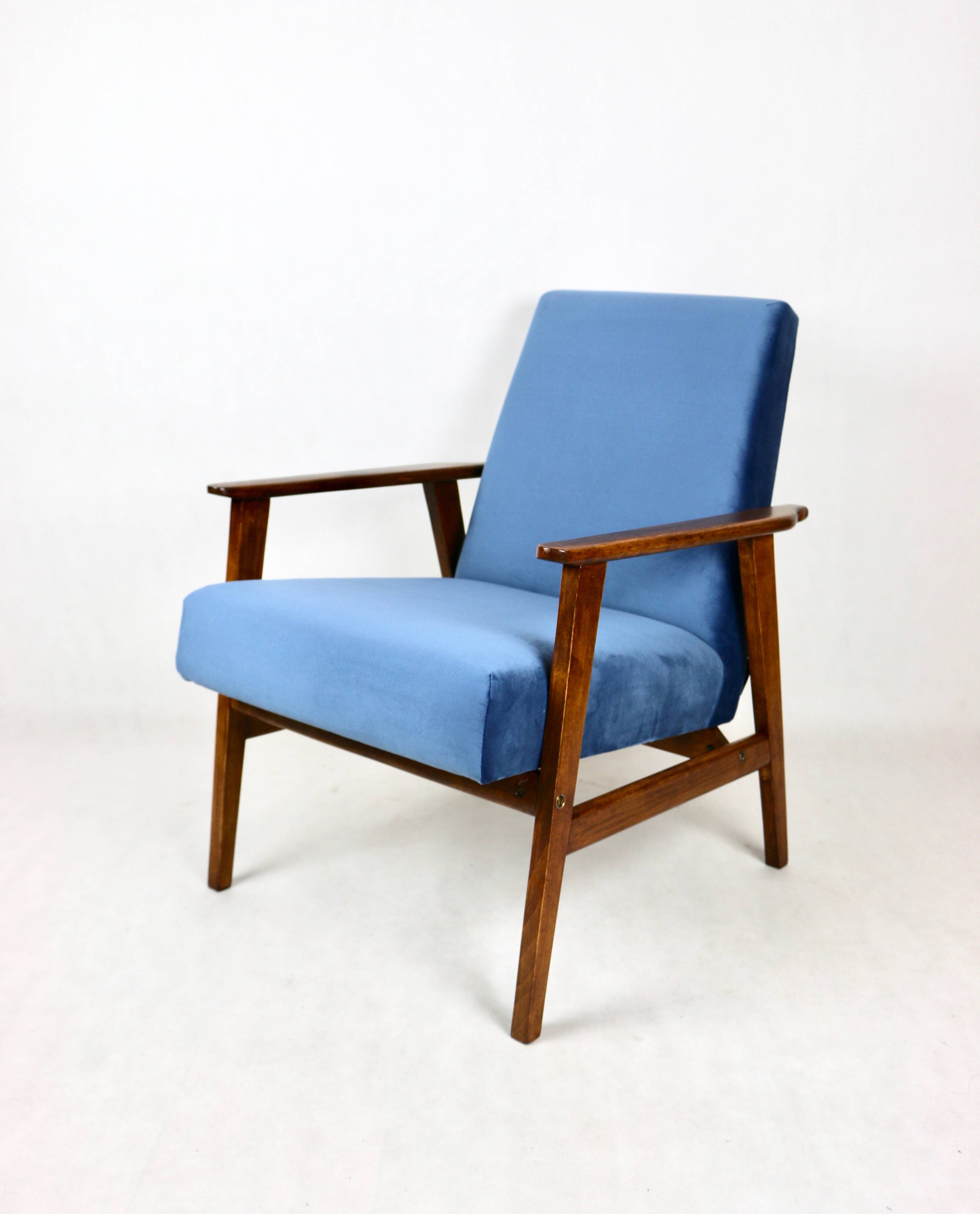 Vintage Ocean Blue Fox Easy Chair, 1970s