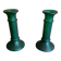 Pair of Antique Green Moulded Glass Candle Holders Column Shape Vintage #D813
