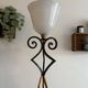 Vintage floor lamp in wrought iron and opaline.