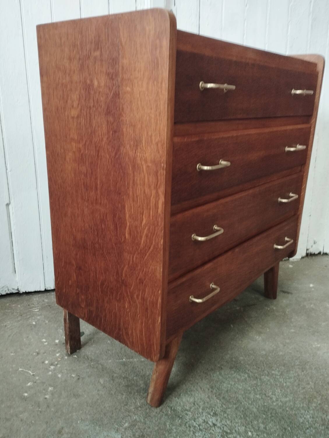 Vintage chest of drawers with solid oak compass legs