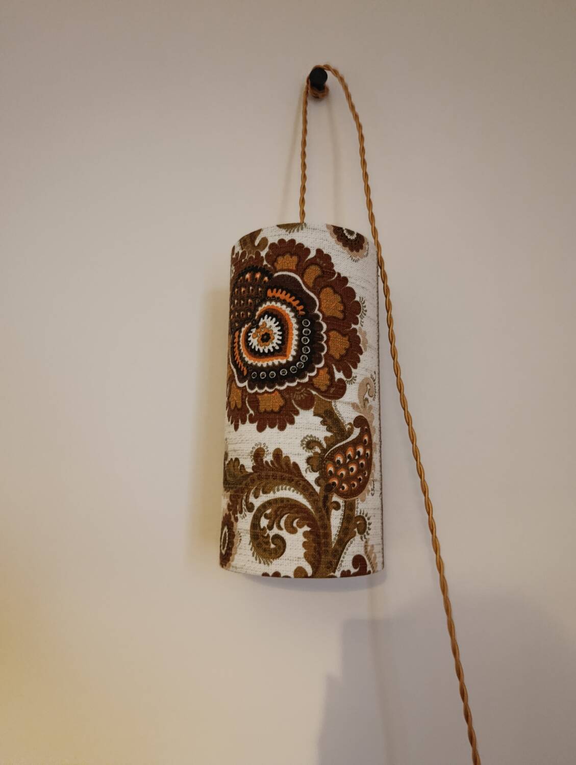Vintage portable lamp with authentic seventies floral linen fabric.