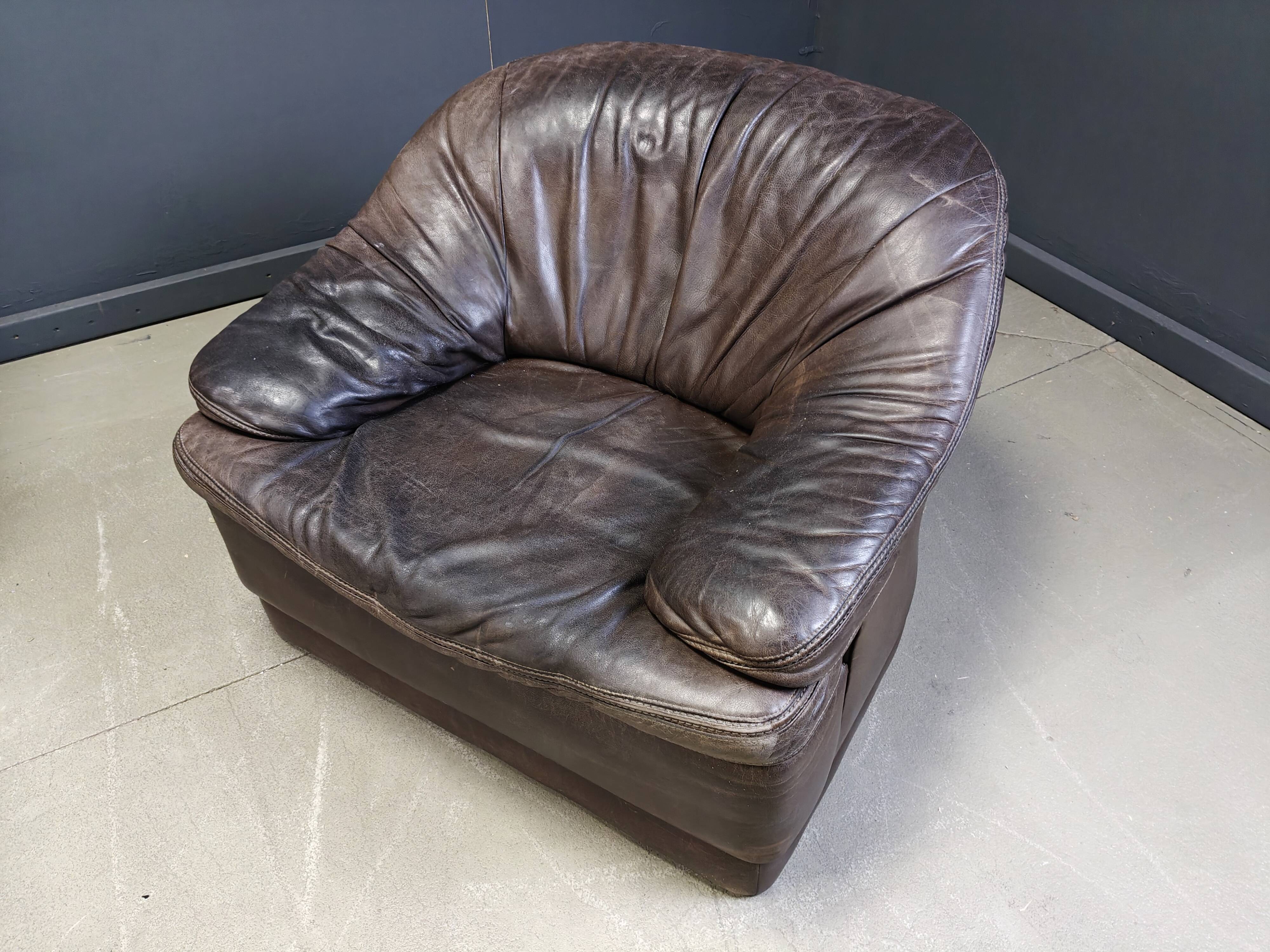 Vintage leather sofa set, 1970s