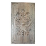 Grand fronton, panneau ancien en bois de noyer sculpté, élément mural